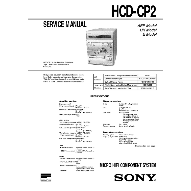 Preview of SONY HCD-CP2 [1st page]